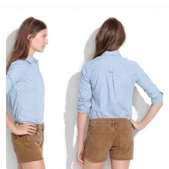MADEWELL Blue Polka Dots Chambray Top Blouse Shirt SMALL S - Picture 10 of 12
